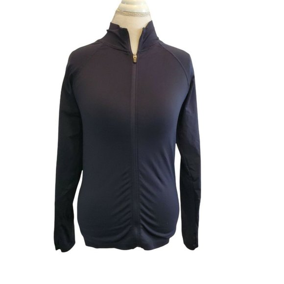Fabletics Workout Athletic Fitted Jacket‎ Black Thumbholes Full Zip Nylon Sz M - Picture 1 of 8